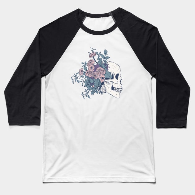 Floral Skull beauty Baseball T-Shirt by Jess Adams